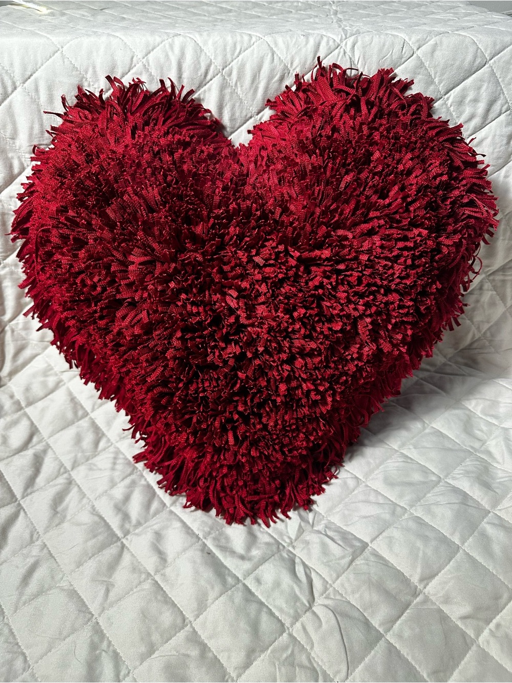 Plush Red Heart Shag Accent Pillow - Decorative Throw Cushion